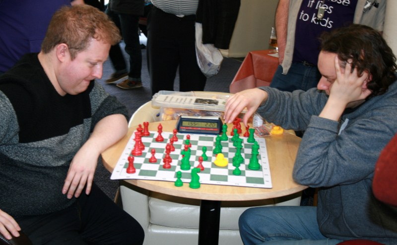 Two players playing Duck Chess at Exeter Chess Club
